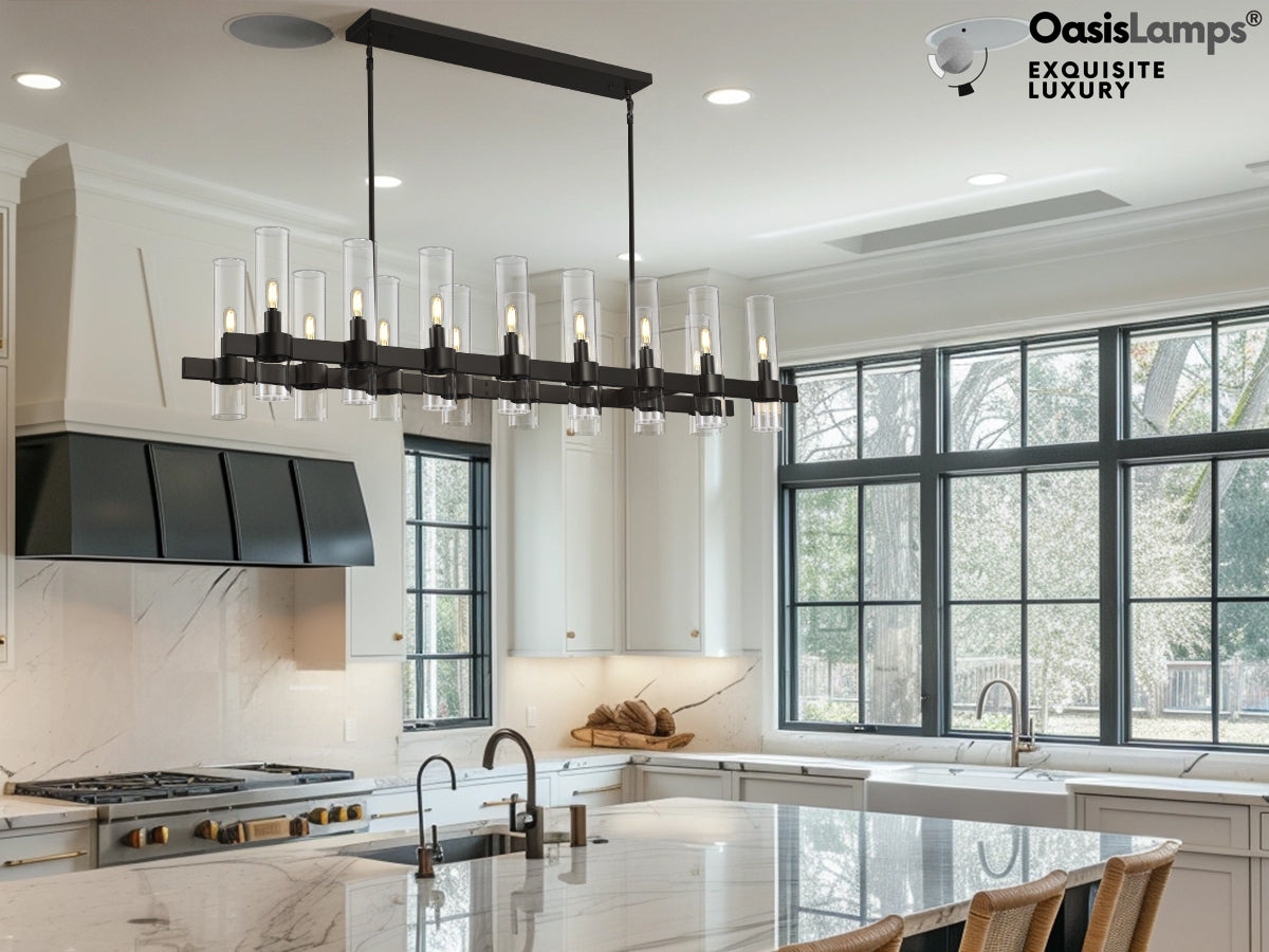 Cylora Glass Tube Rectangular Chandelier 54" 68"L#finish_black,size_54"