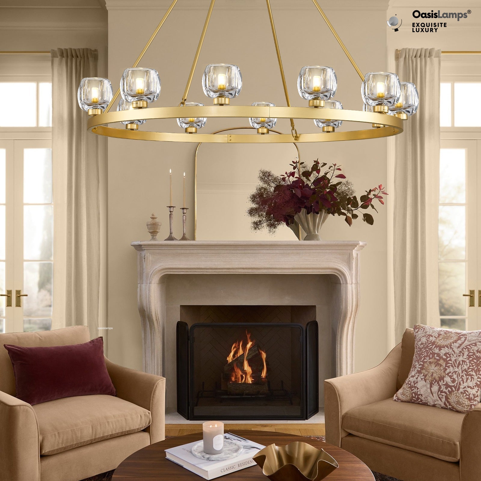 Vellum Round Chandelier 24" 36" 48" 59"D#size_48"-round,color_brass