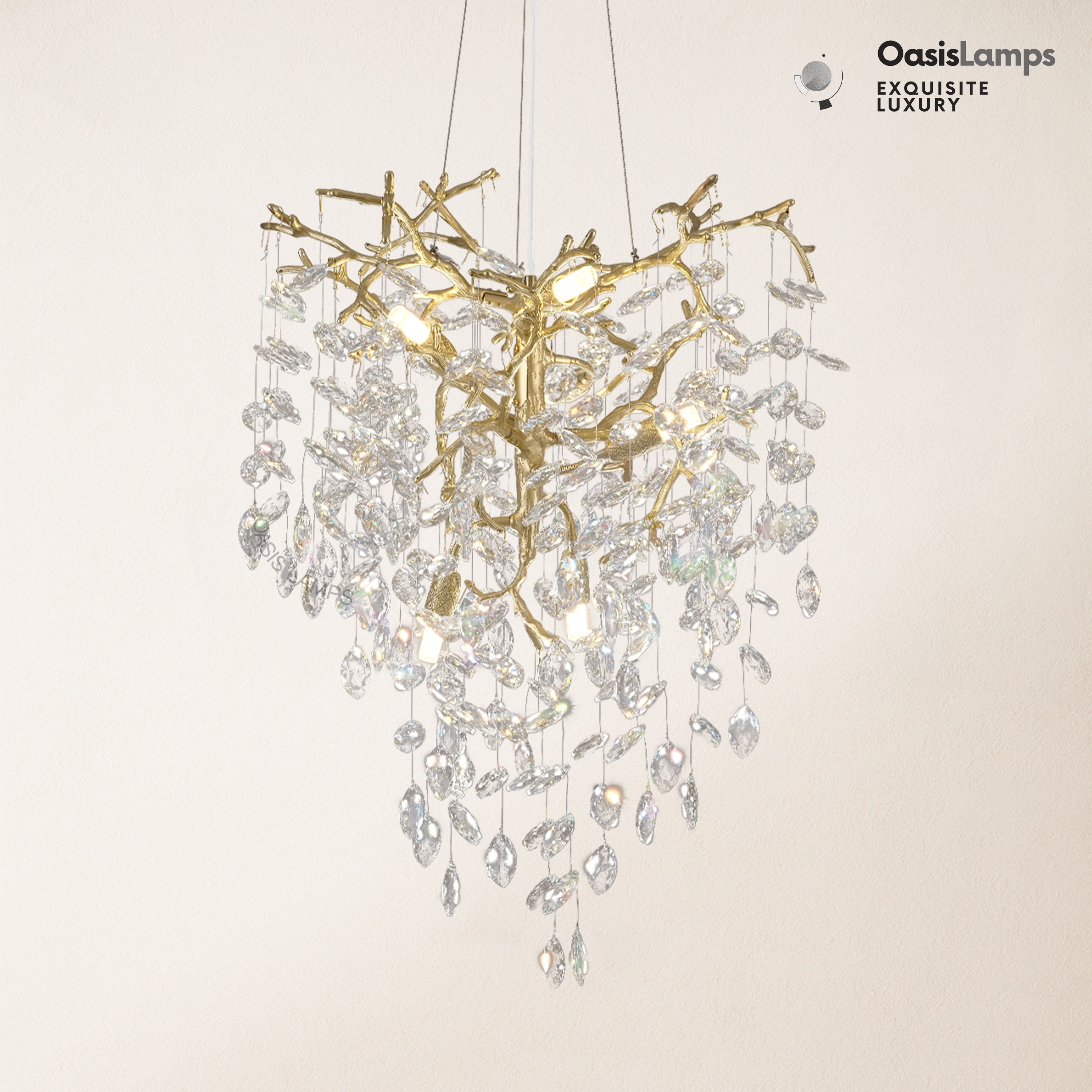 Frostleaf Grand Cascade Branches Chandelier 21'' 24" 32" 40"D#finish_brass,size_21"