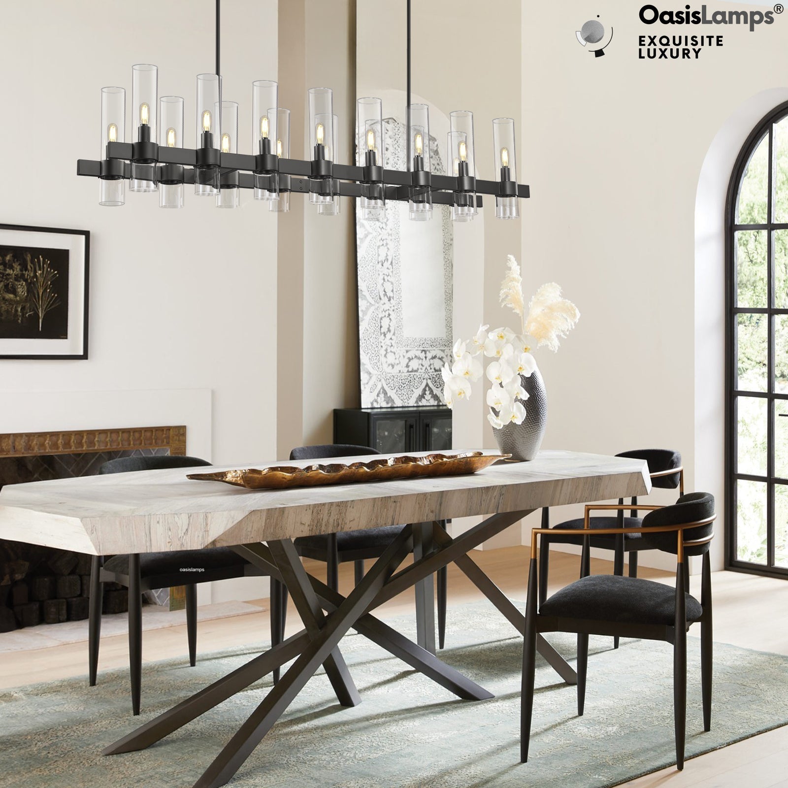 Cylora Glass Tube Rectangular Chandelier 54" 68"L#finish_black,size_54"