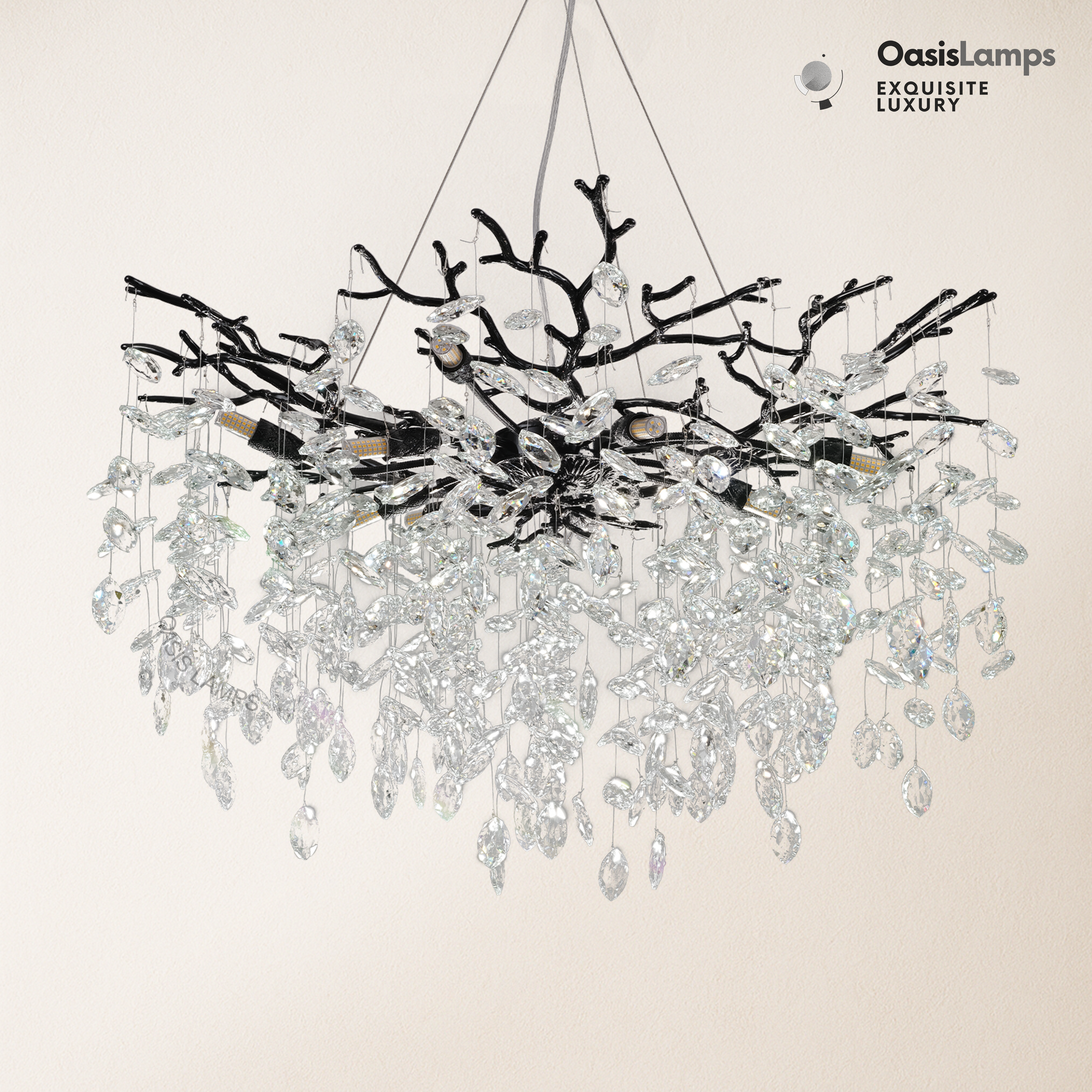 Frostleaf Cascade Branch Crystal Round Chandelier 30" 40" D#color_black,size_D-30inches