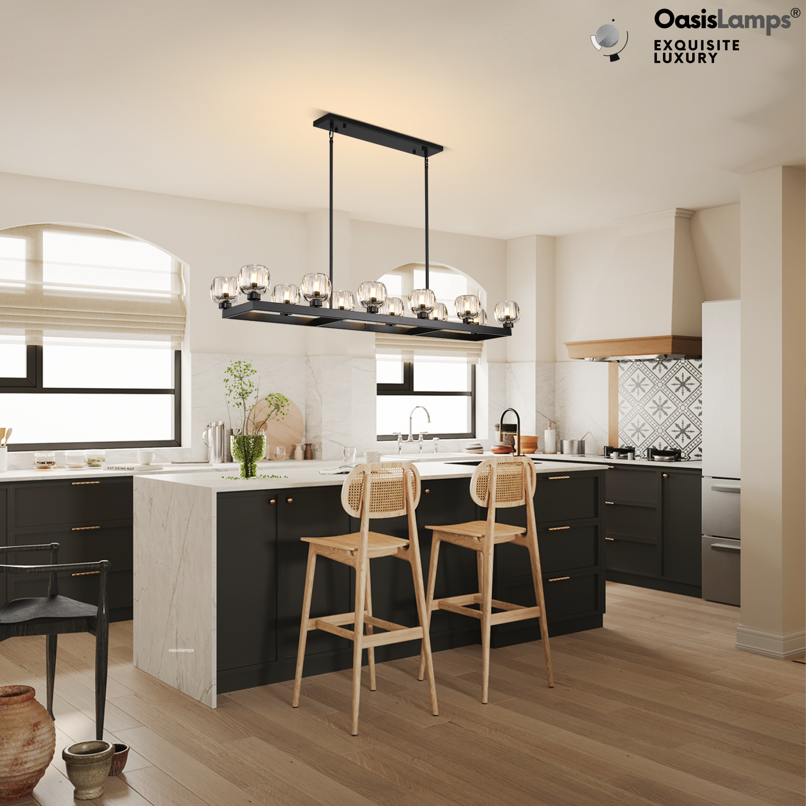 Vellum Rectangular Chandelier 59" 68"L#color_black,size_59"-Rectangular