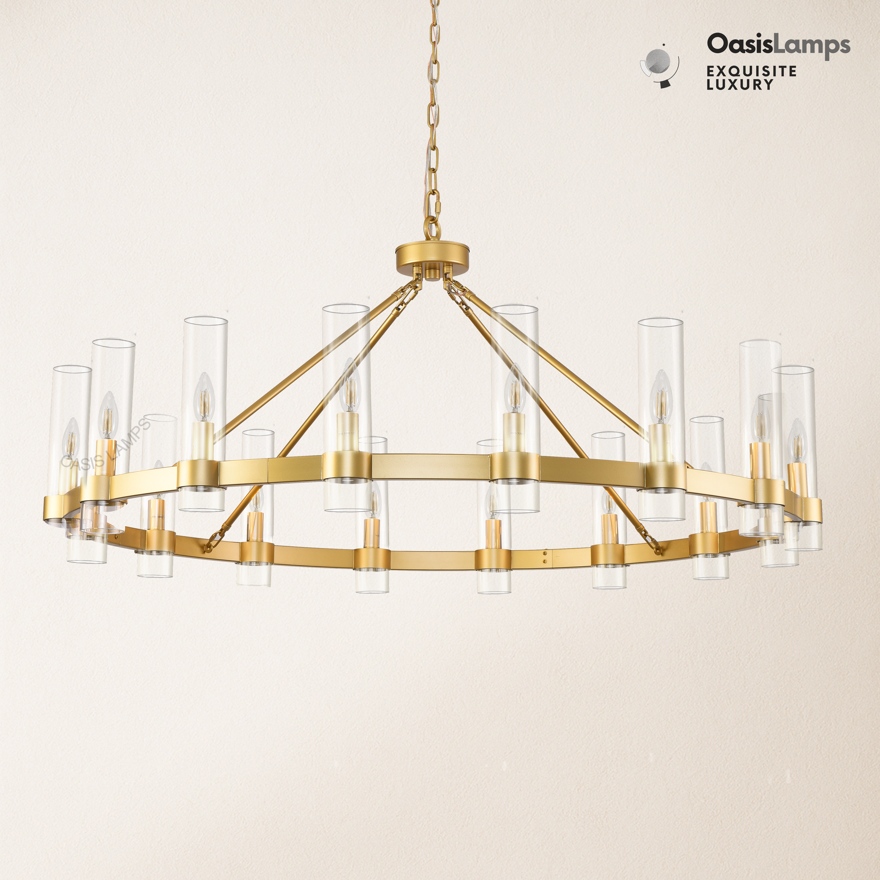 Cylora Glass Tube Round Chain Chandelier 48" 60" 70"D#Color_Brass,Size_48"