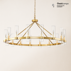 Cylora Glass Tube Round Chain Chandelier 48" 60" 70"D#Color_Brass,Size_48"