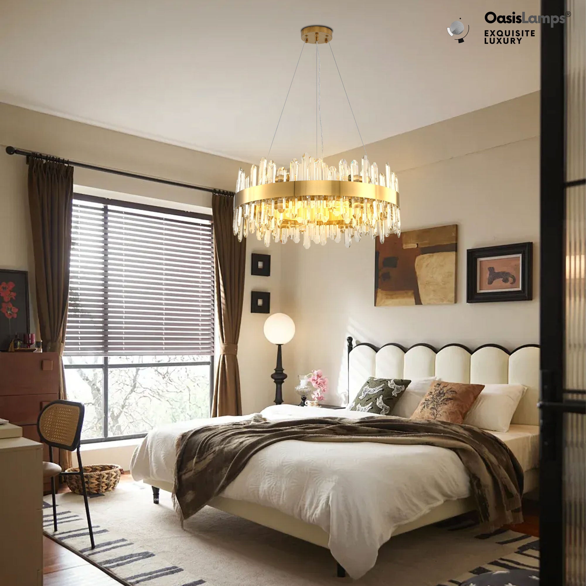 Stellara Crystal Strip Round Halo Chandelier 24" 32" 40"D#color_brass,size_24''D