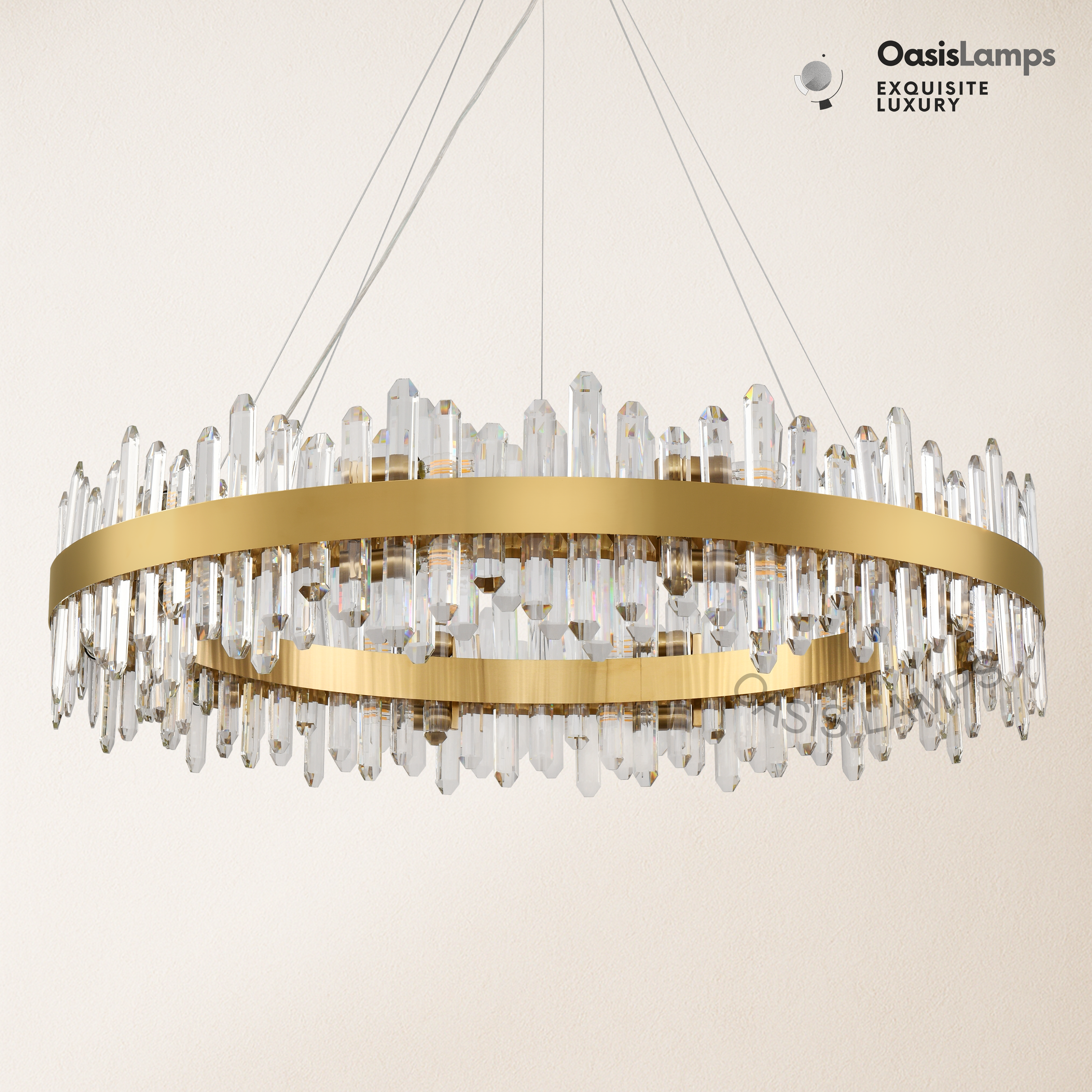 Stellara Crystal Strip Round Halo Chandelier 24" 32" 40"D#color_brass,size_40''D