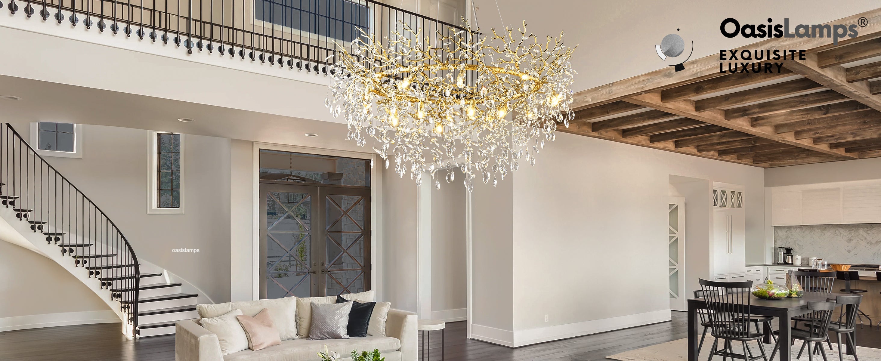 Frostleaf Branch Halo Chandelier 48"D#Color_Brass