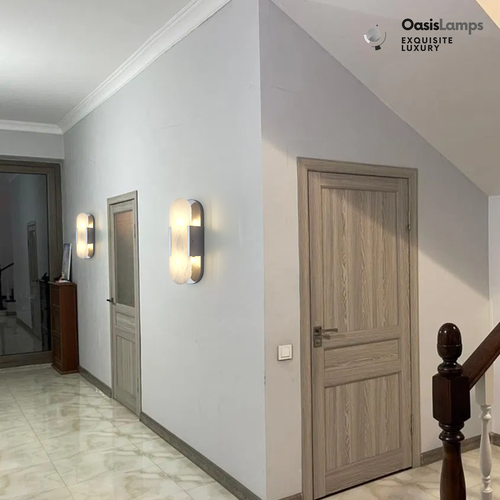 OpalEdge Oval Alabaster Wall Sconces 13.8" 19.7"H#Color_silver,size_13.8" H-1 Pack