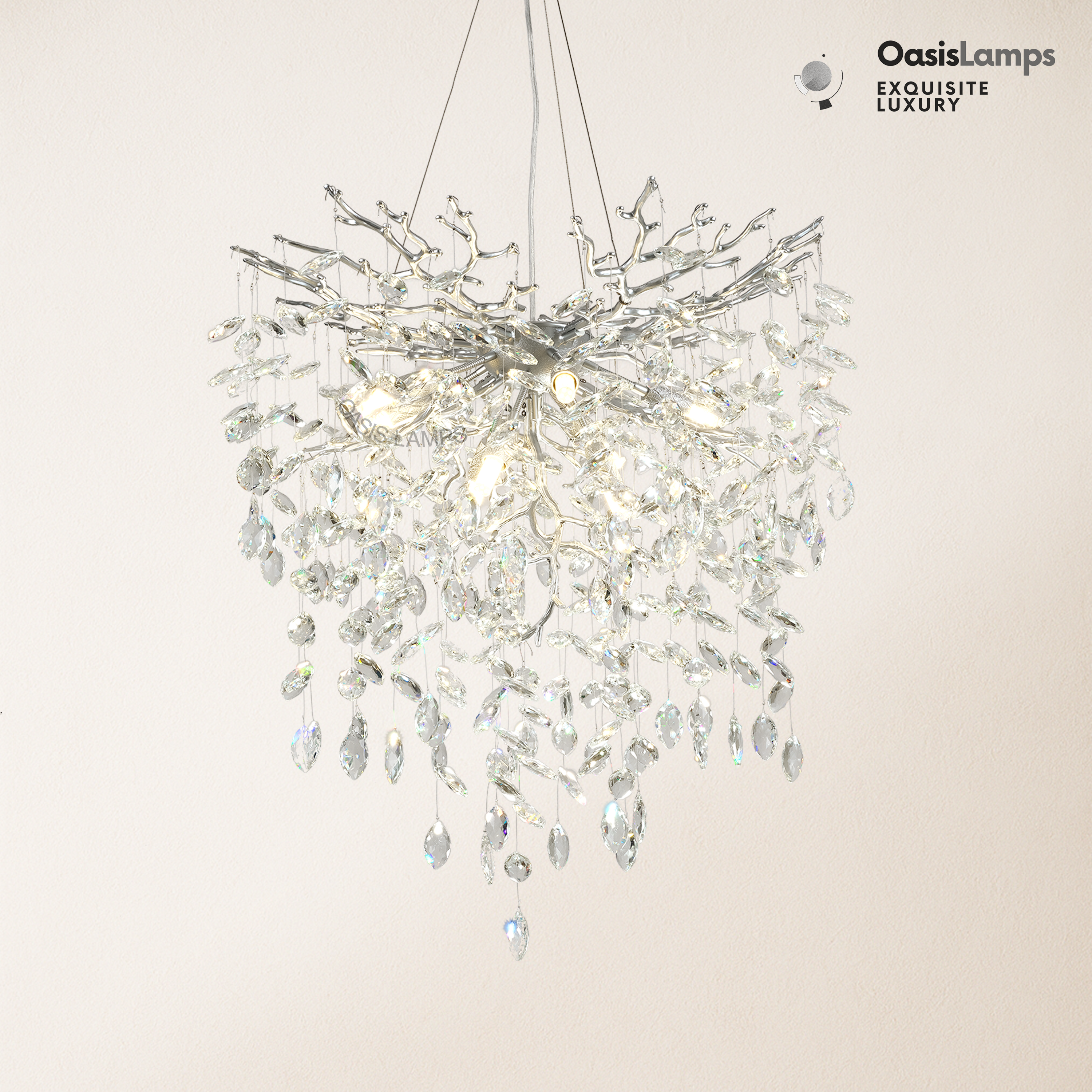 Frostleaf Grand Cascade Branches Chandelier 21'' 24" 32" 40"D#finish_silver,size_24"