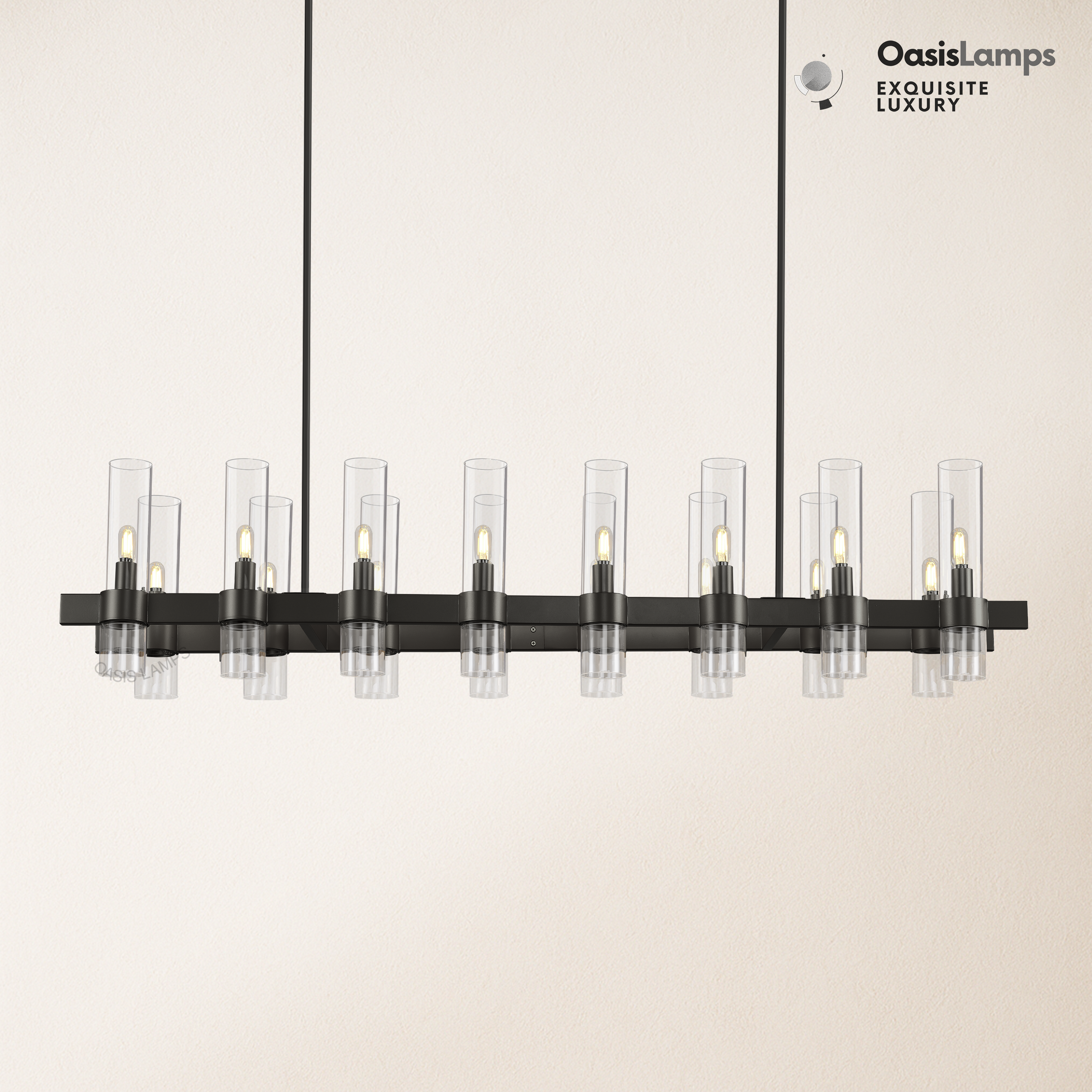 Cylora Glass Tube Rectangular Chandelier 54" 68"L#finish_black,size_54"