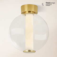 Auroba Alabaster Tube Glass Globe Ball Ceiling Light