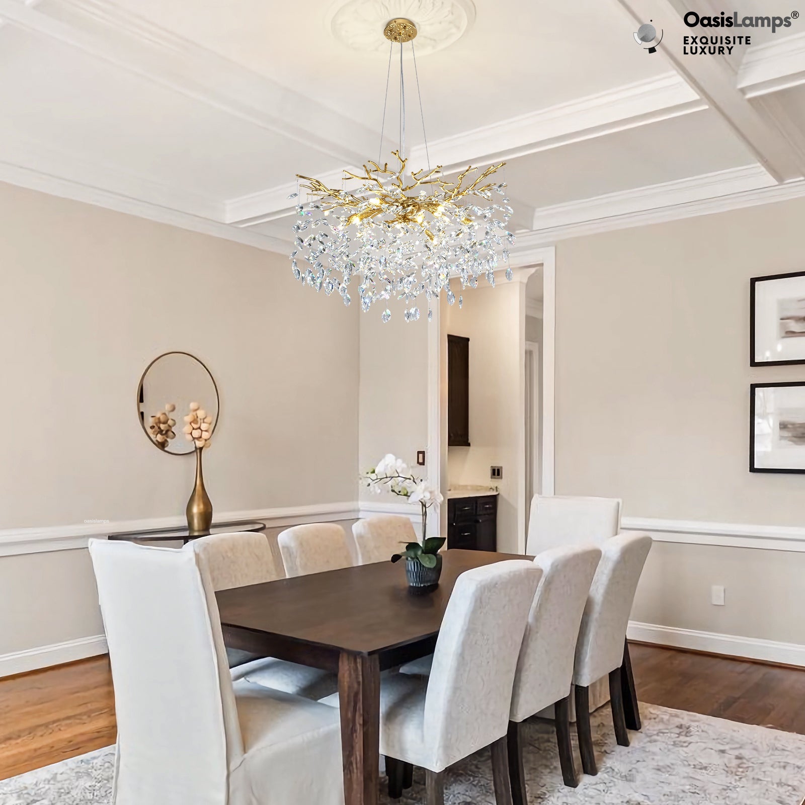 Frostleaf Cascade Branch Crystal Round Chandelier 30" 40" D#color_brass,size_D-30inches