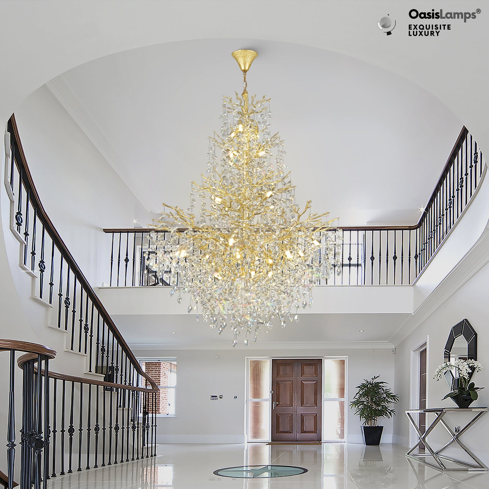 Frostleaf Cascade Grand Staircase Chandelier 61" 65"#Color_brass,Size_H65"