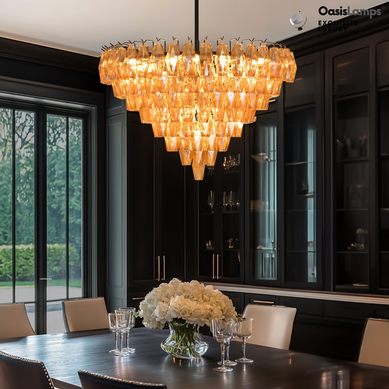Celestial Drop Crystal Glass Chandelier 36"#color_black