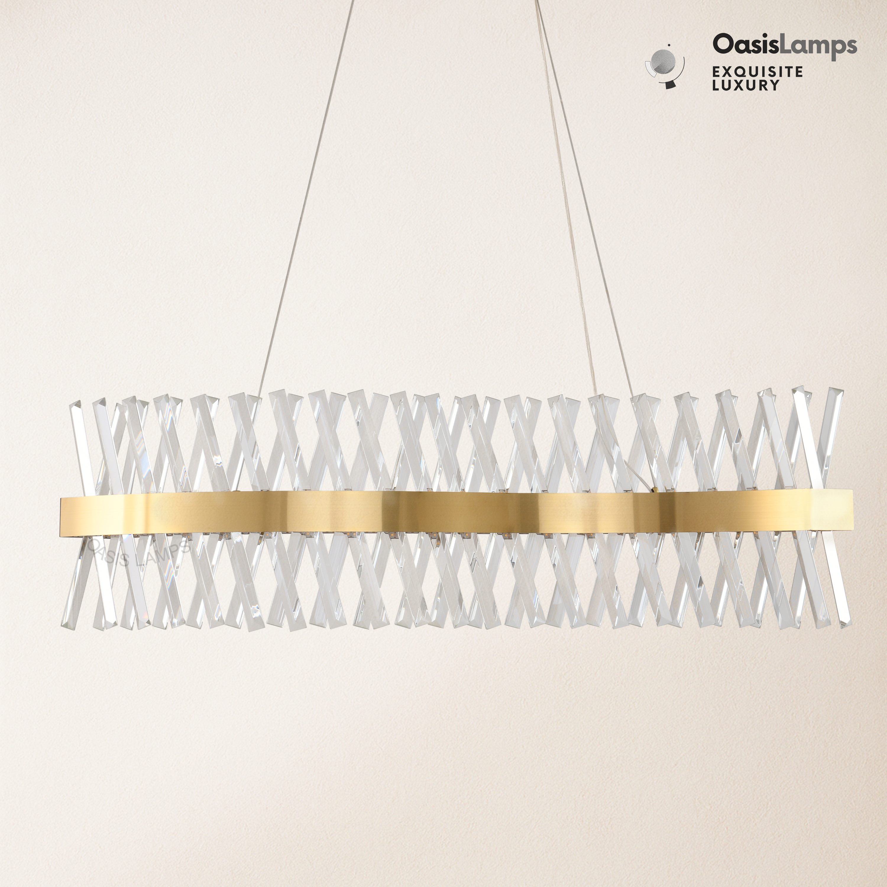 Vetro Prism Crystal Rectangular Chandelier 40" 47"L#Color_Brass,size_40"L