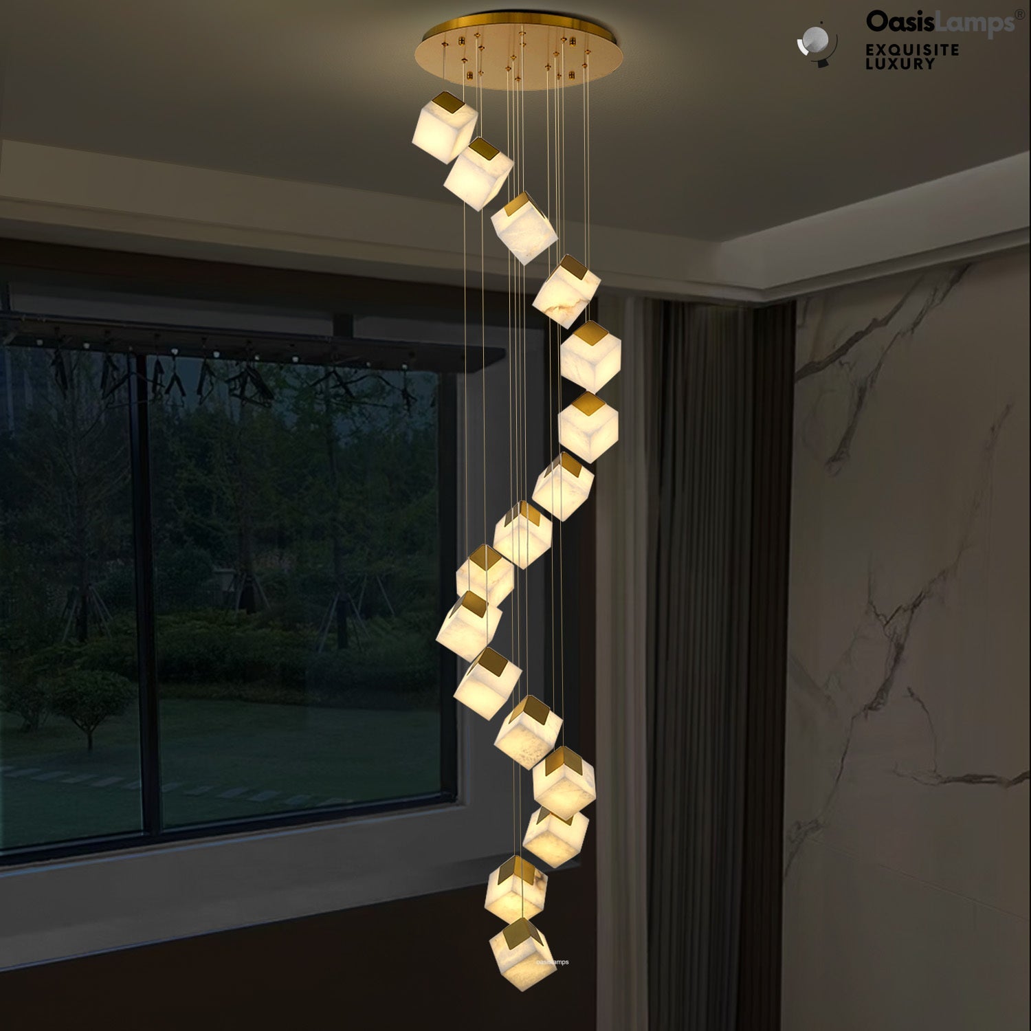 Dave Alabaster High Ceiling Staircase Chandelier 20'' 24''D#size_16-lights
