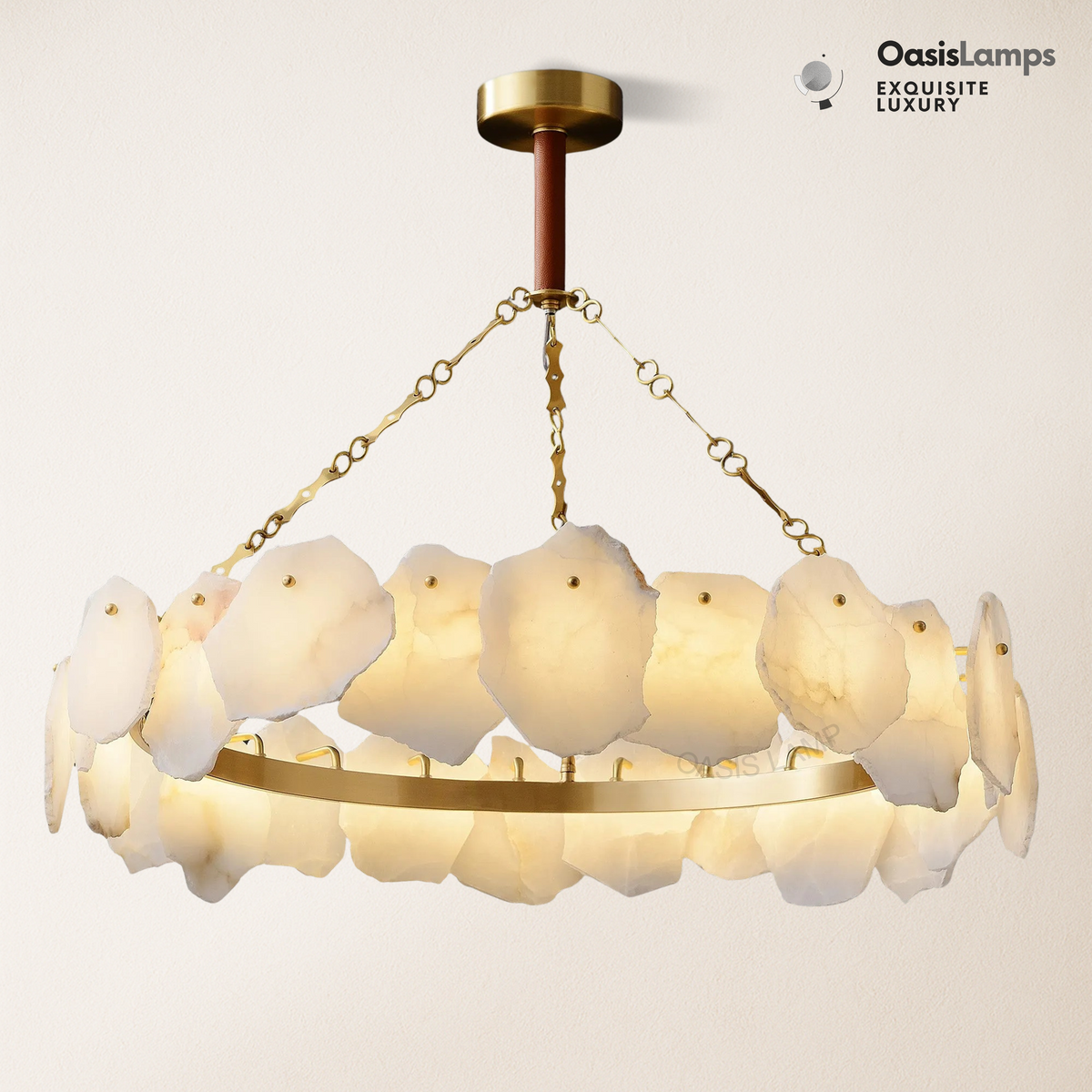 Moira Alabaster Marble Modern Snowflake Round Chandelier 20“D