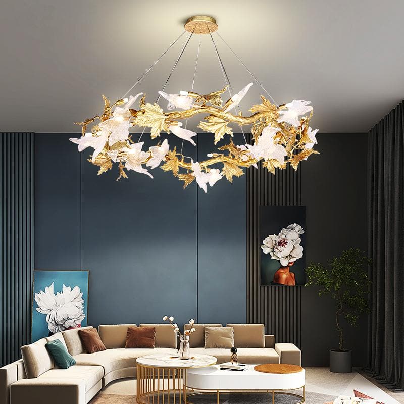 Branch Brass Maple Leaf Branch Crystal Chandelier