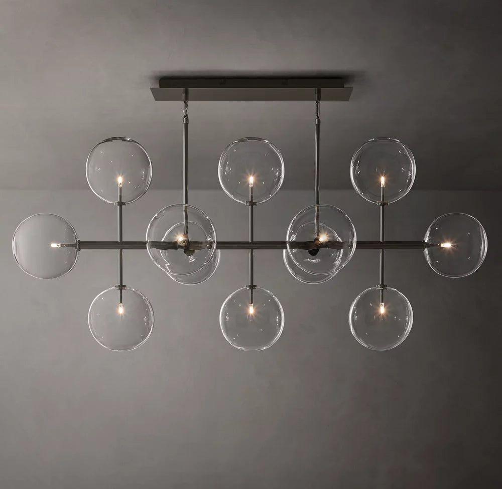 Glass Globe Mobile Linear Chandelier 58′′ 12-Lights