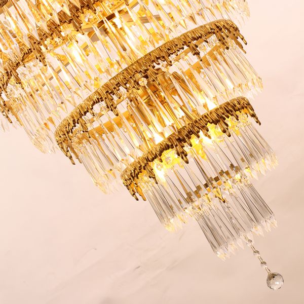 Traditional 35X83 Inch Big Foyer Lighting Cascading French Empire Brass and Crystal Chandelier