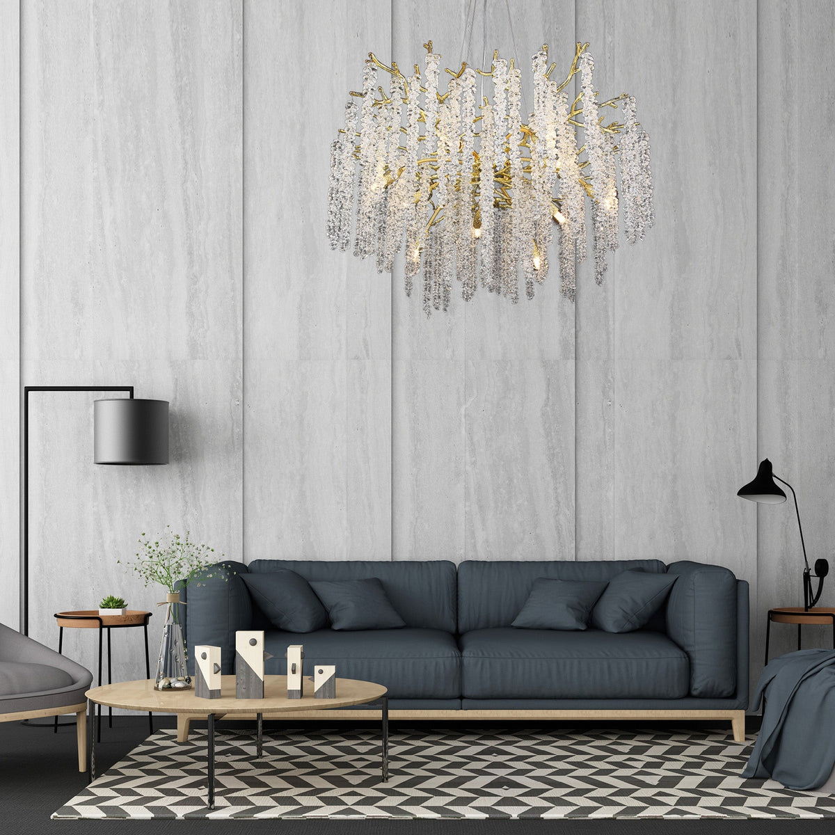 Gold Coin Crystal Round Branch Chandelier For Living Room