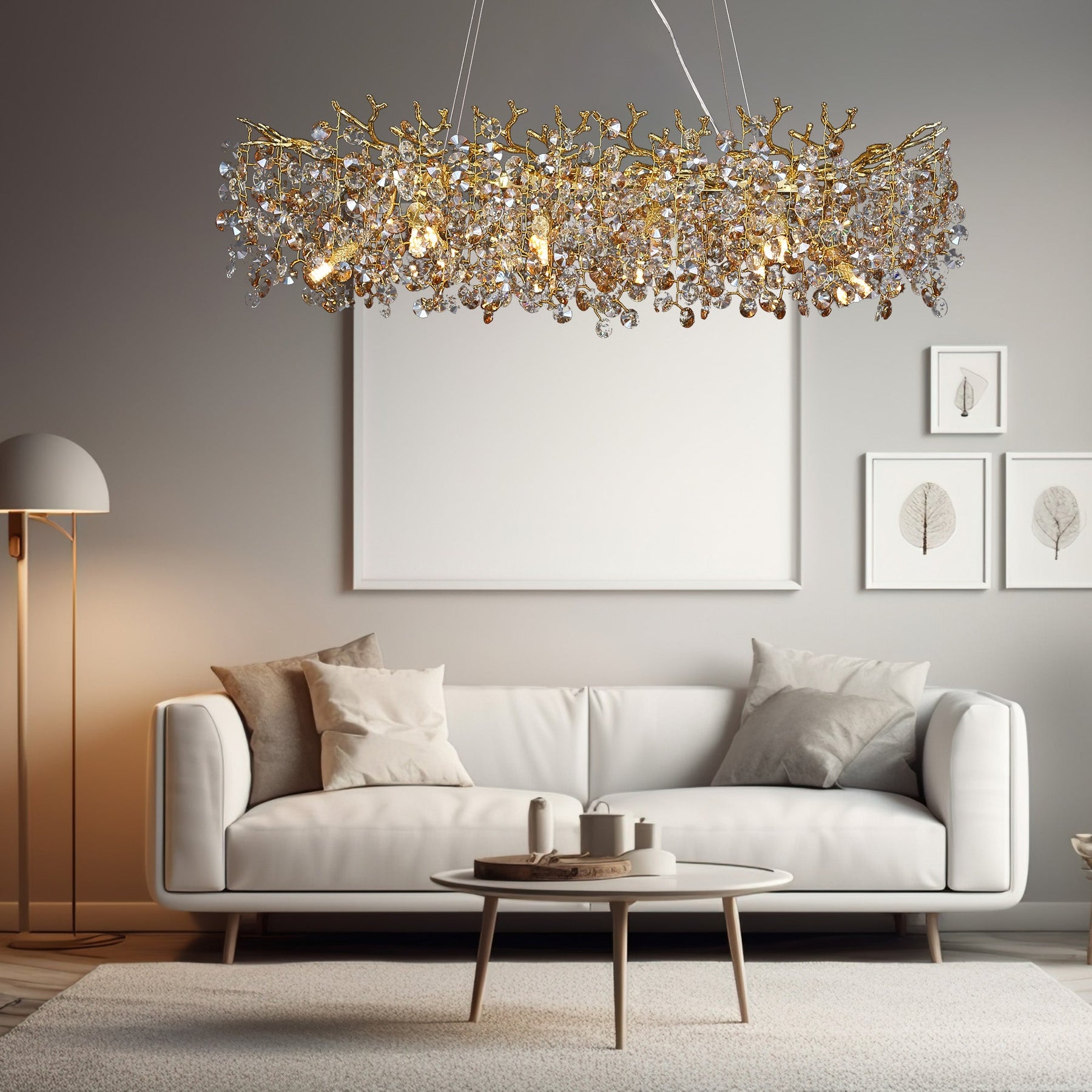 Circe Crystal Round Gold Branch Chandelier, Luxury Chandelier Living Room