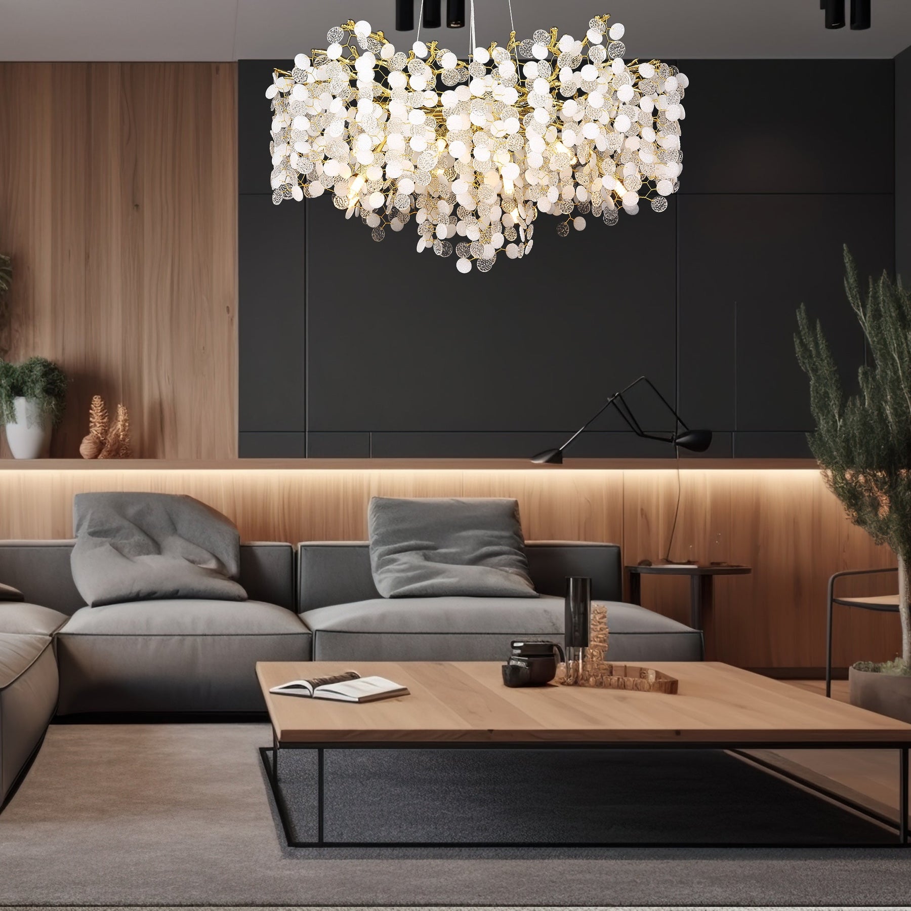 Fleur Clear Crystal Round Modern Branch Chandelier For Living Room