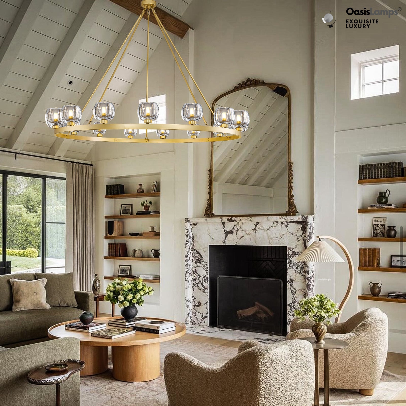 Vellum Round Chandelier 24" 36" 48" 59"D#size_59"-round,color_brass