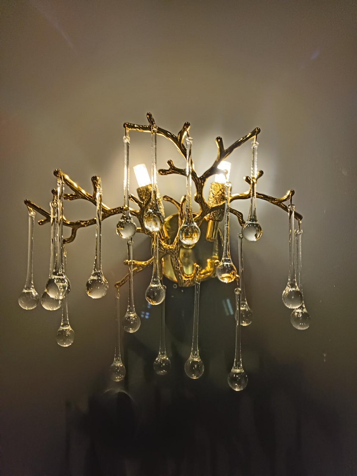 Talia Crystal Droplet Gold Branch Wall Sconce For Living Room, Bedroom