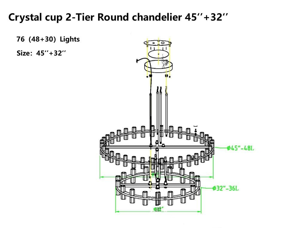 Customize-Crystal Cup Round Two-Tier Chandelier D45"+32''