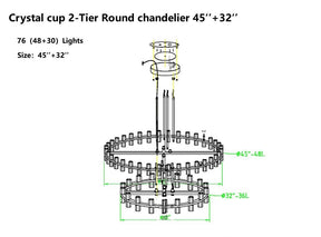 Customize-Crystal Cup Round Two-Tier Chandelier D45"+32''