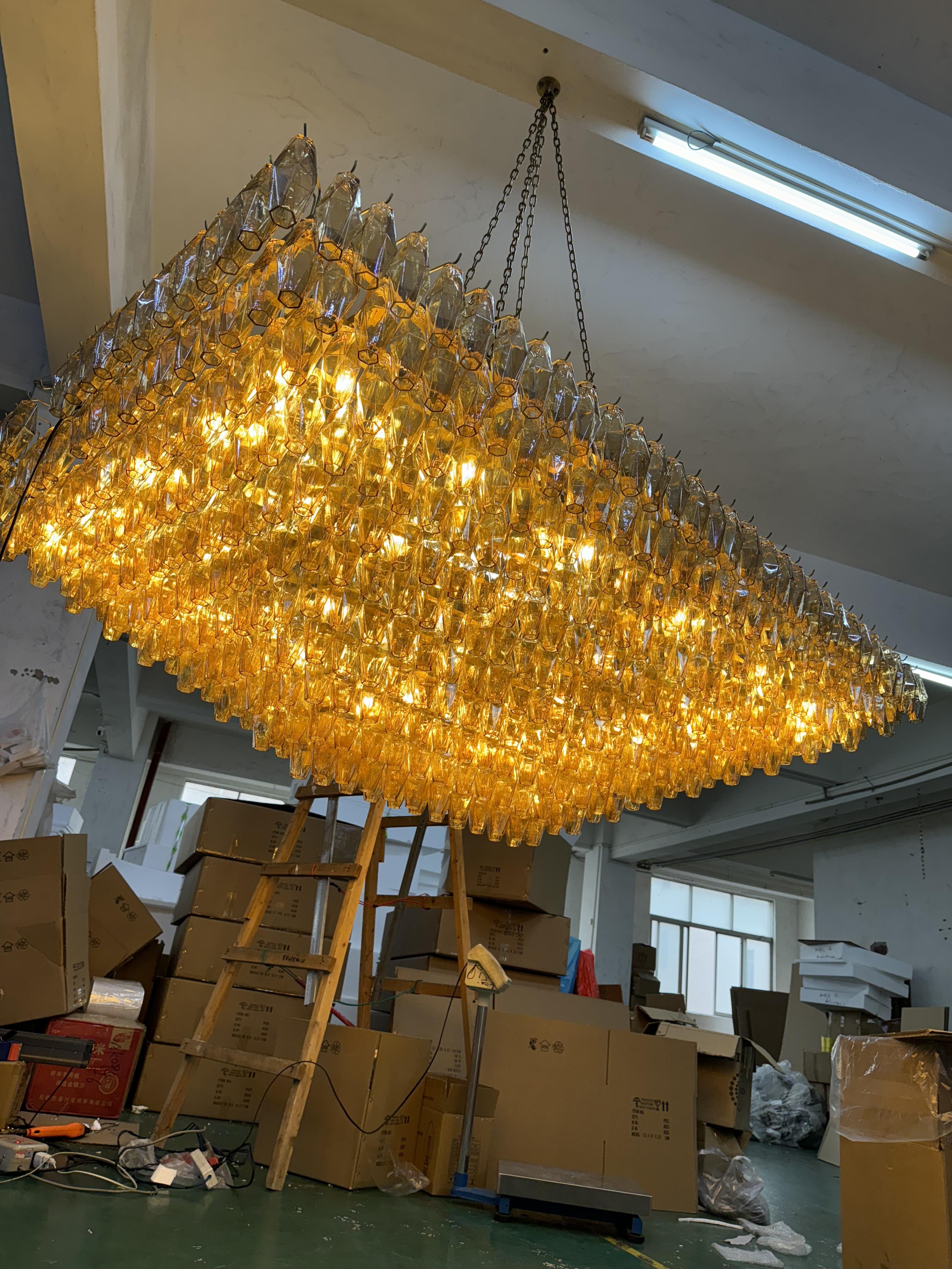 Chara Smoke Glass Tiered Rectangular Chandelier 74"