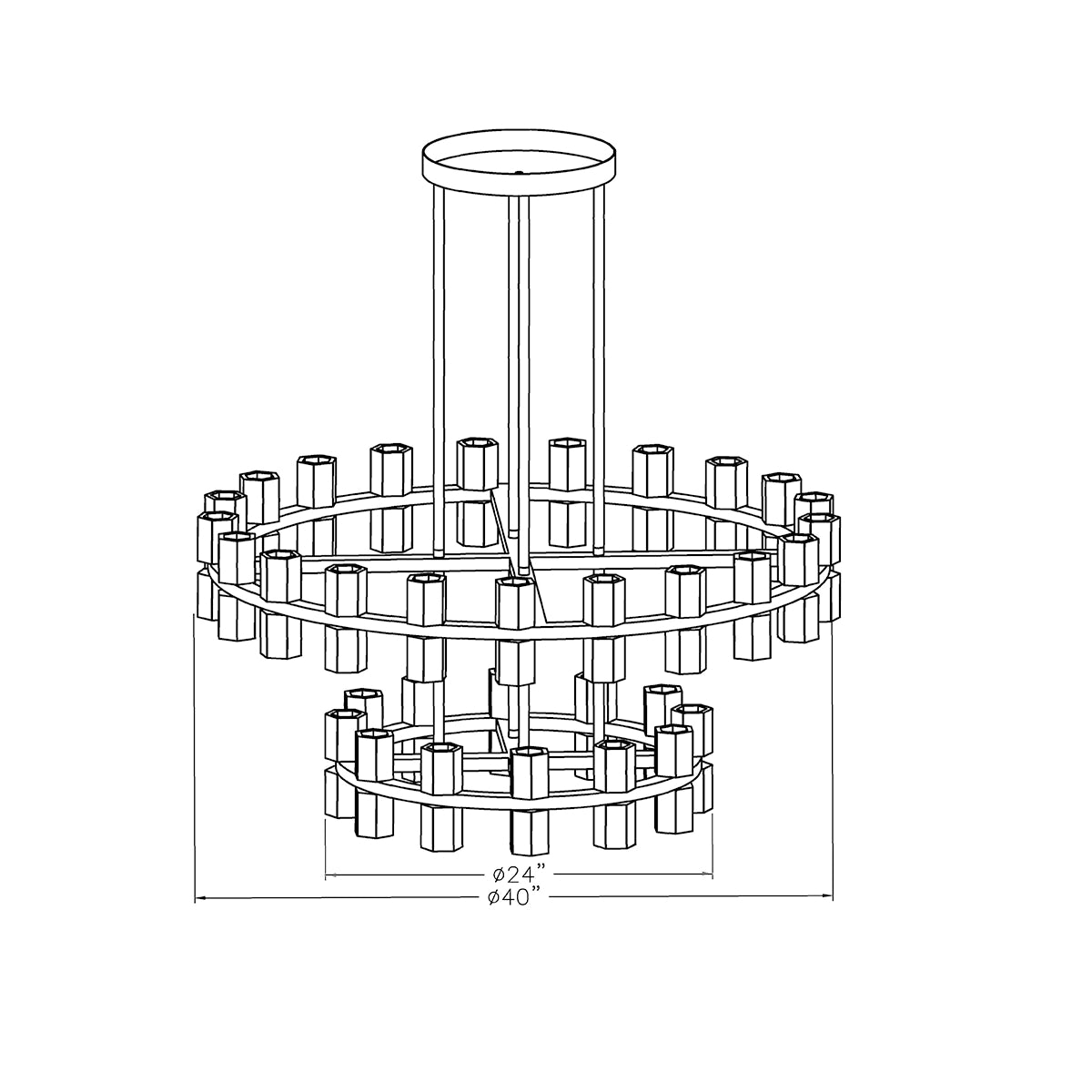 Customize-Crystal Cup Round Two-Tier Chandelier D40"+24''