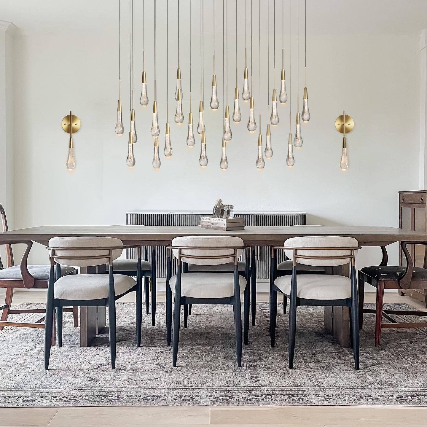 Elara Solitaires Linear Crystal Chandelier 37'' 50'' 70'' 87" 120"W#color_brass,size_50"-25 lights