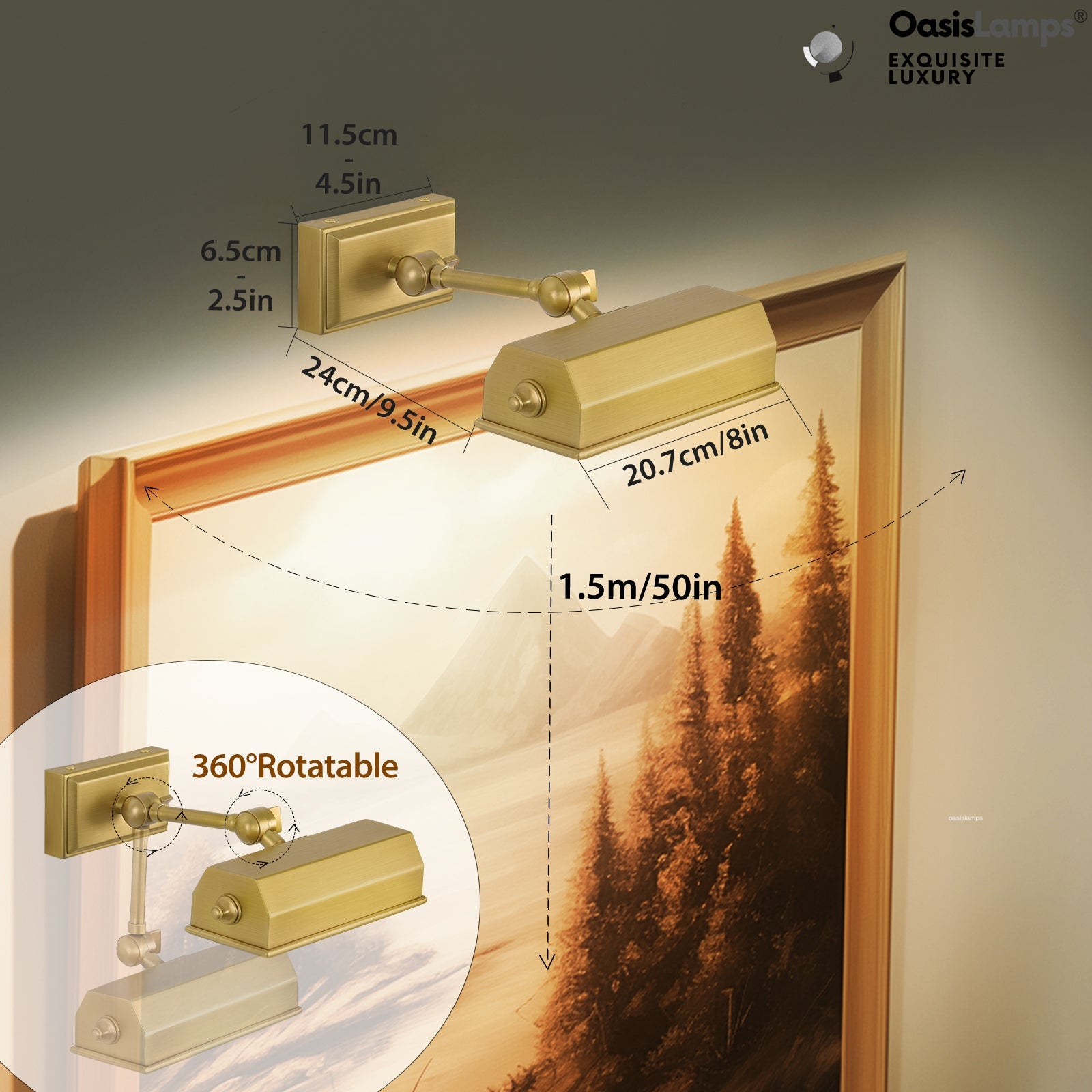 Galleria Glow Picture Light 8" 18"W#Color_Brass,size_8"W