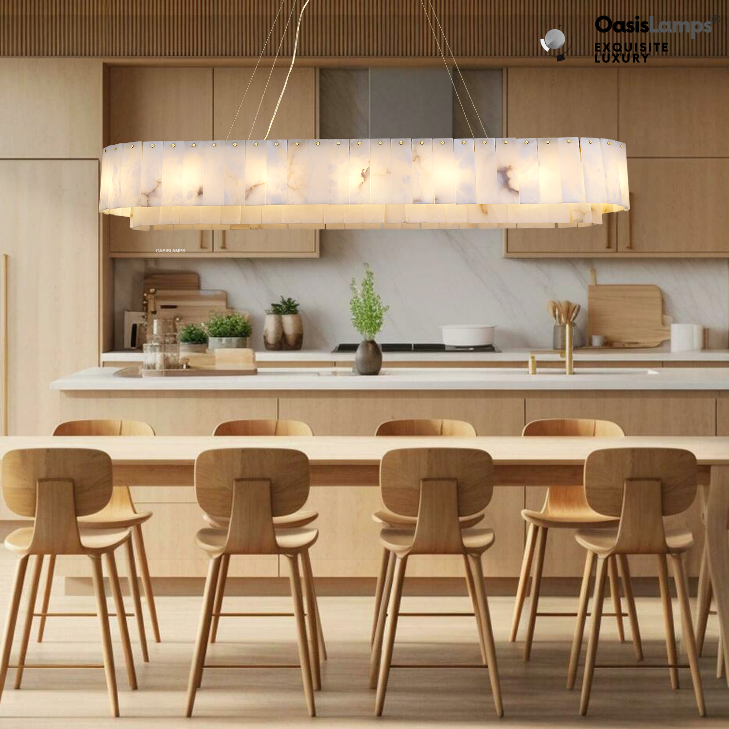 Sawyer Alabaster Rectangle Chandelier 40" 54"L#Color_Brass,size_54"