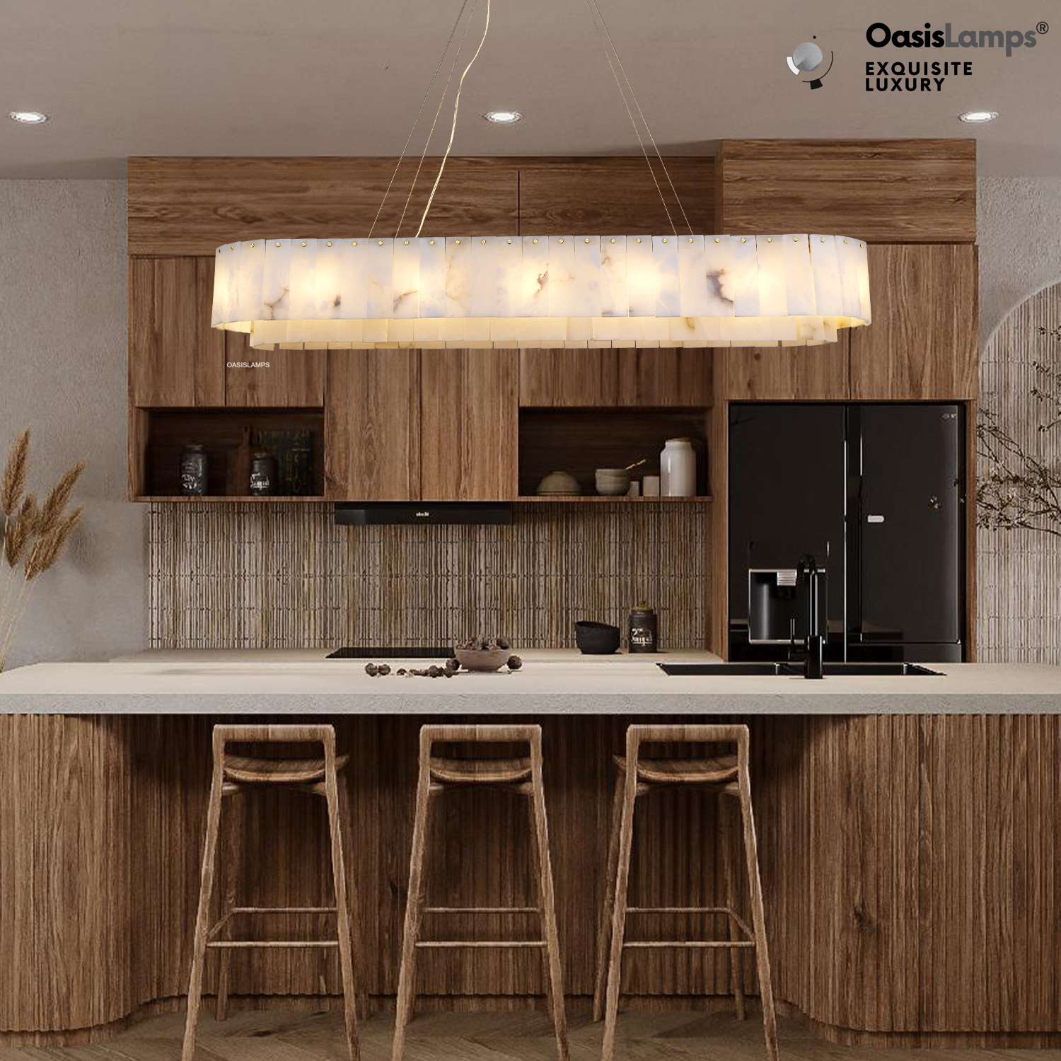 Sawyer Alabaster Rectangle Chandelier 40" 54"L#Color_Brass,size_54"