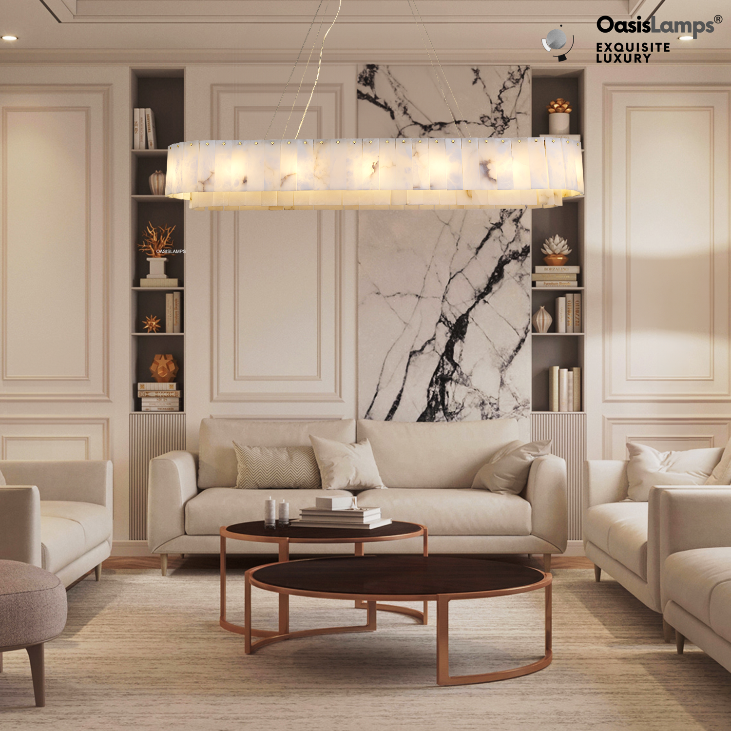 Sawyer Alabaster Rectangle Chandelier 40" 54"L#Color_Brass,size_54"