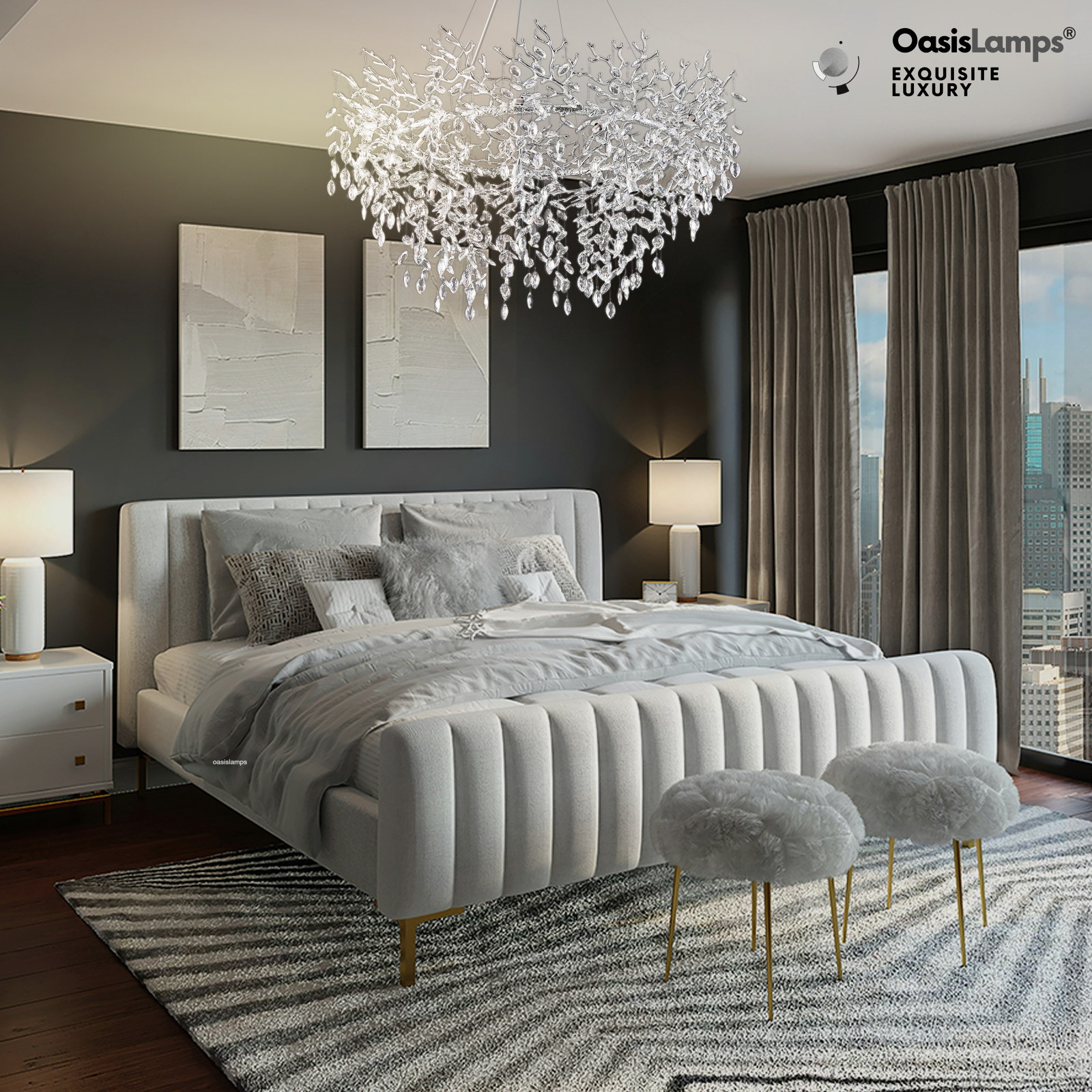 Frostleaf Branch Halo Chandelier 48"D#Color_Silver