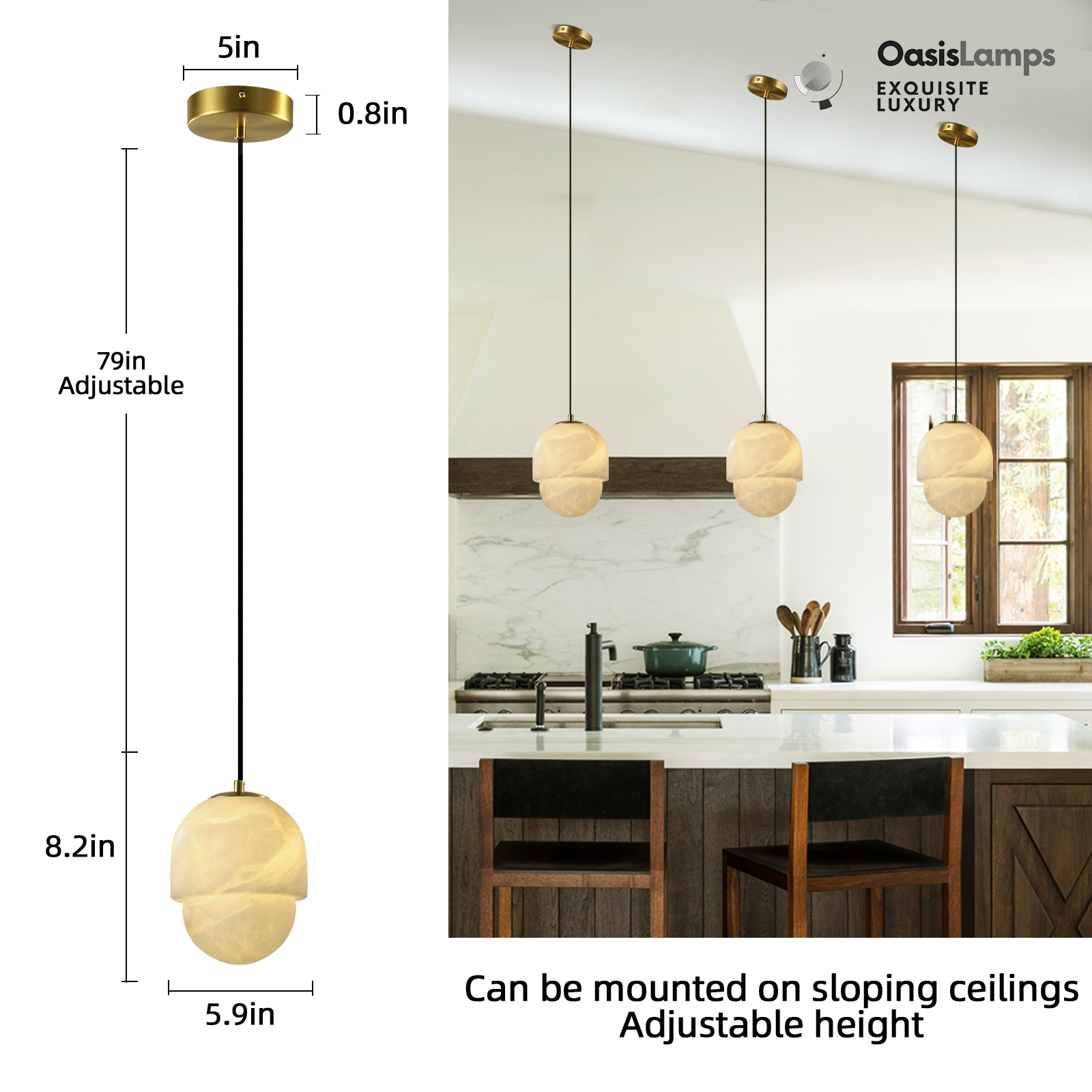 Hecate Alabaster Modern Pendant 6'' 7''D