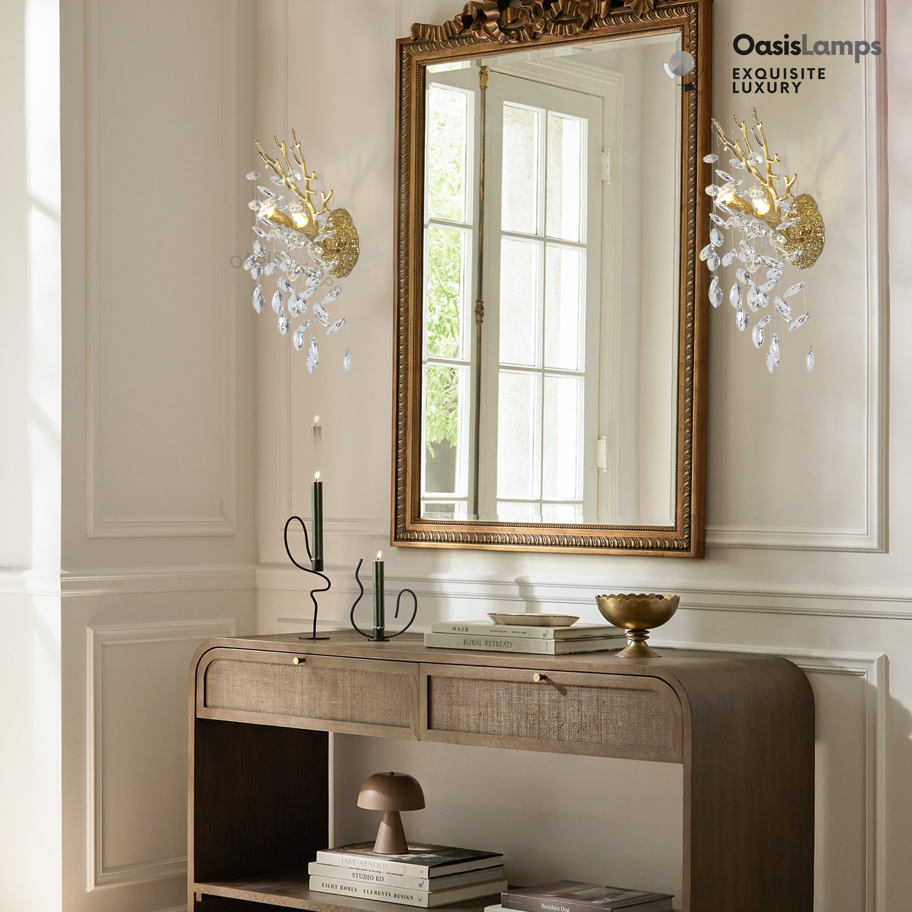 Frostleaf Crystal Gold/Silver Wall Sconce 10"H#Color_Brass