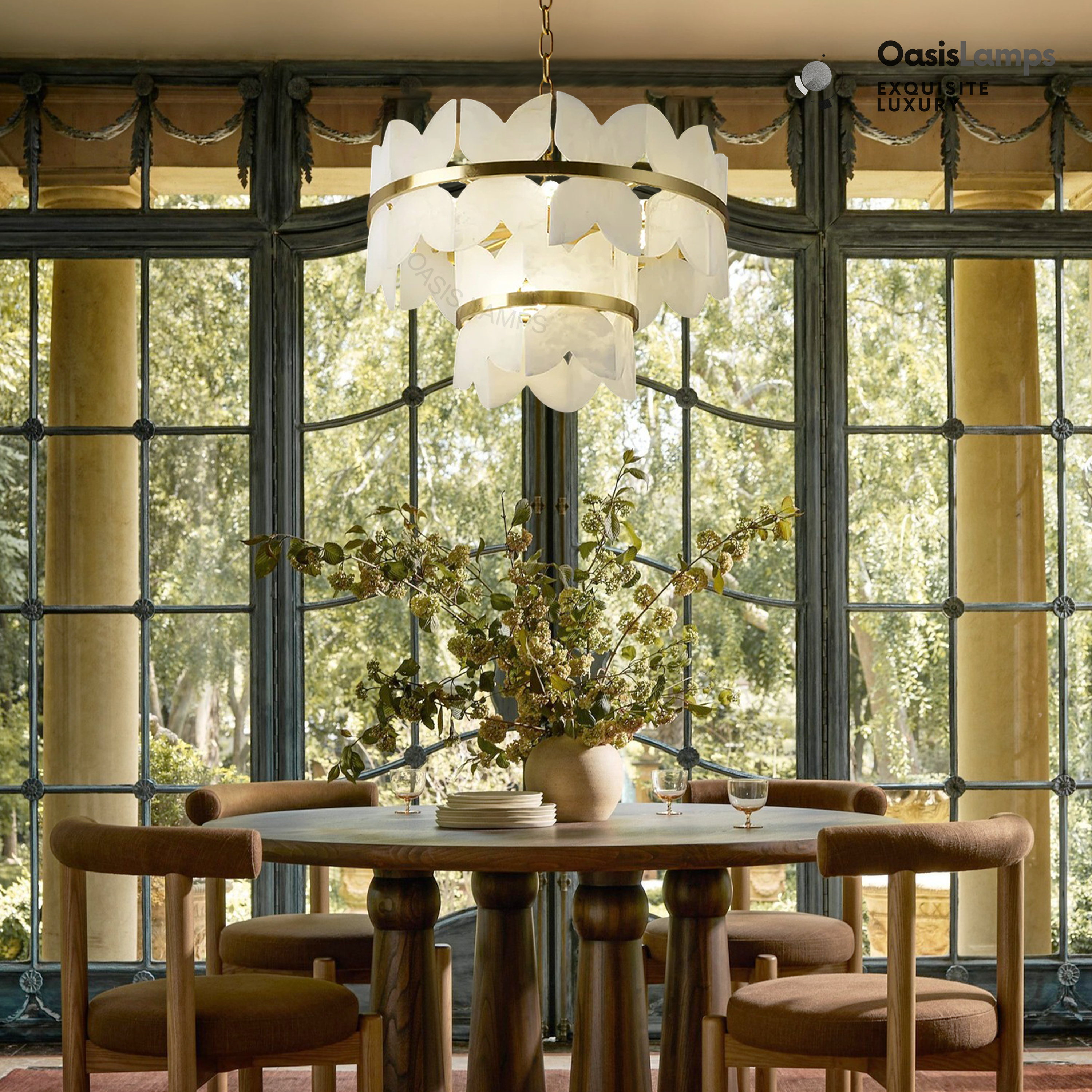 Alabaster Cloudscape Brass 2-Layer Chandelier#Colour_Brass