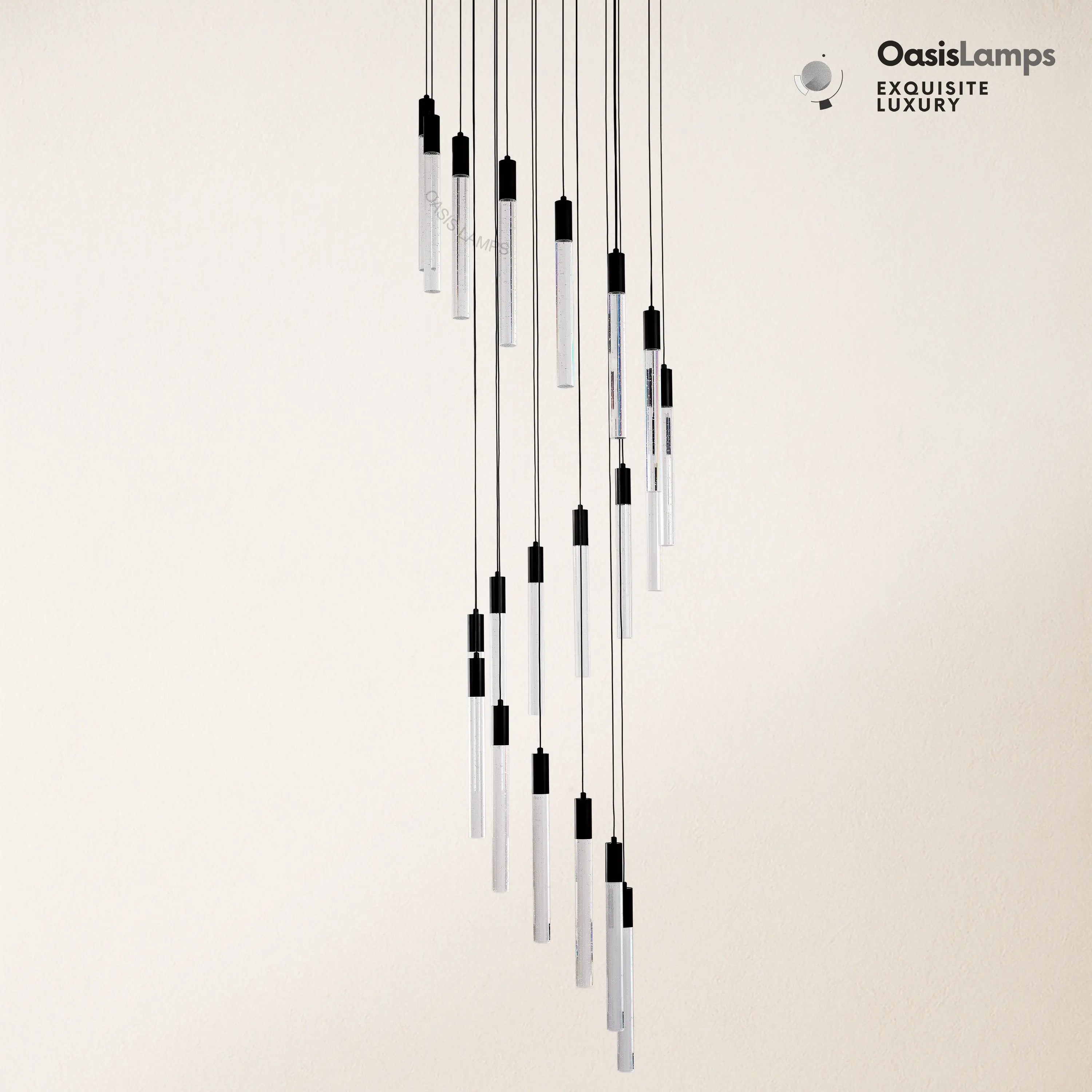 Nova Cascade Modern LED High Ceiling Chandelier 20'' 24''D#Light Number_20-Light Black