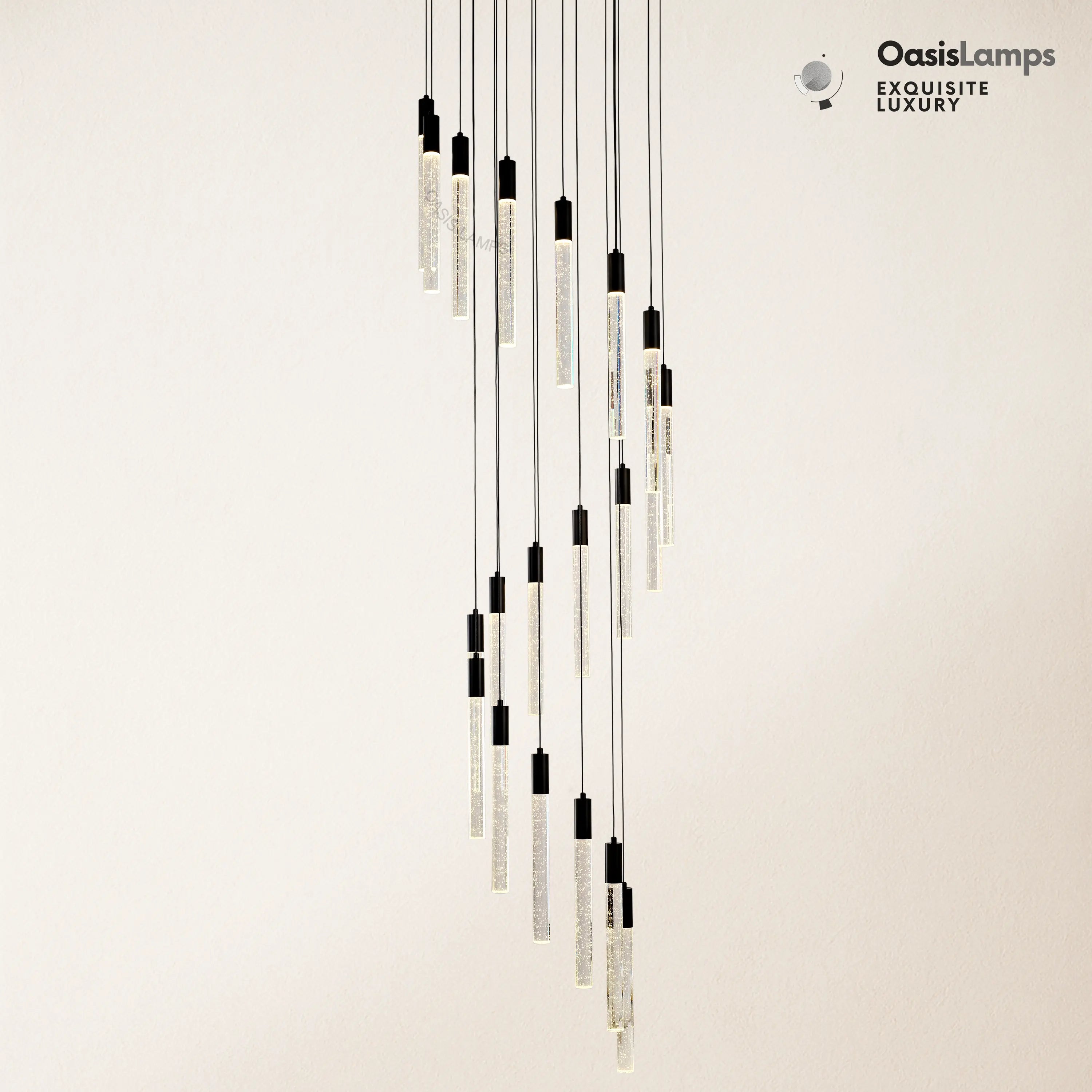 Nova Cascade Modern LED High Ceiling Chandelier 20'' 24''D#Light Number_20-Light Black