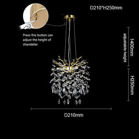 Flavia Round Gold Clear Crystal Branch Chandelier For Living Room