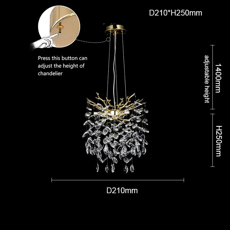 Flavia Round Gold Clear Crystal Branch Chandelier For Living Room