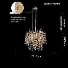 Circe Crystal Round Gold Branch Chandelier, Luxury Chandelier Living Room