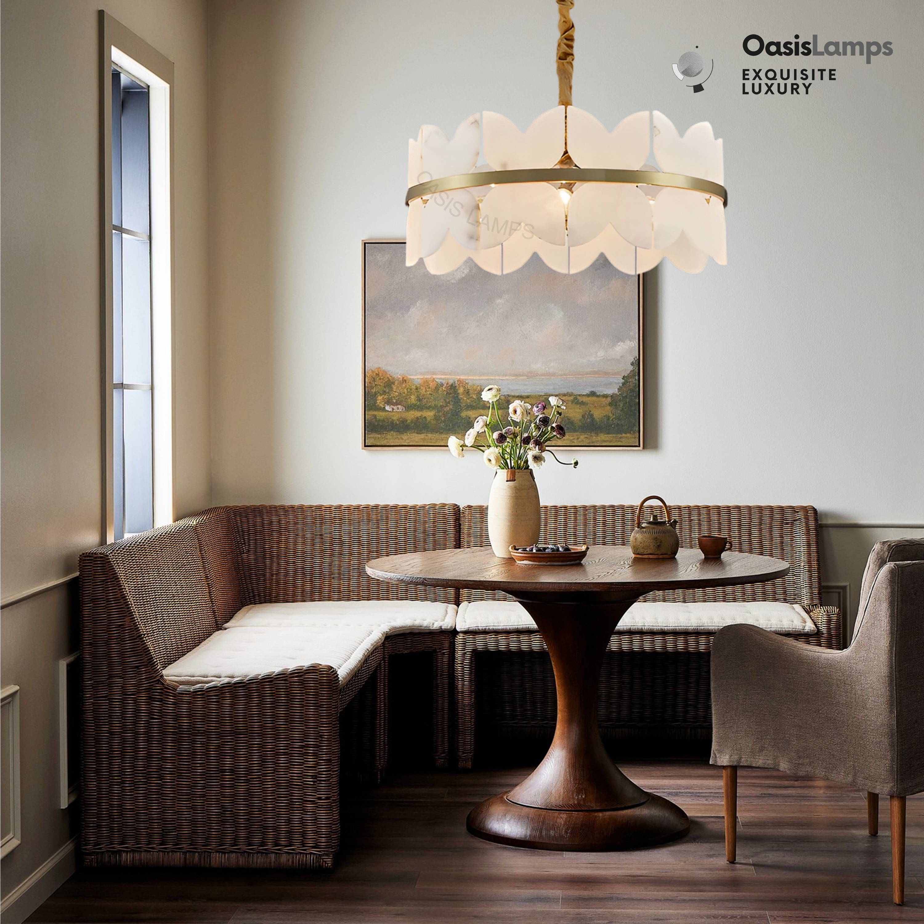 Alabaster Cloudscape Brass 1-Layer Chandelier#Colour_Brass