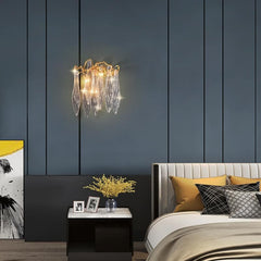 Flake Long Crystal Branch Brass Wall Sconce