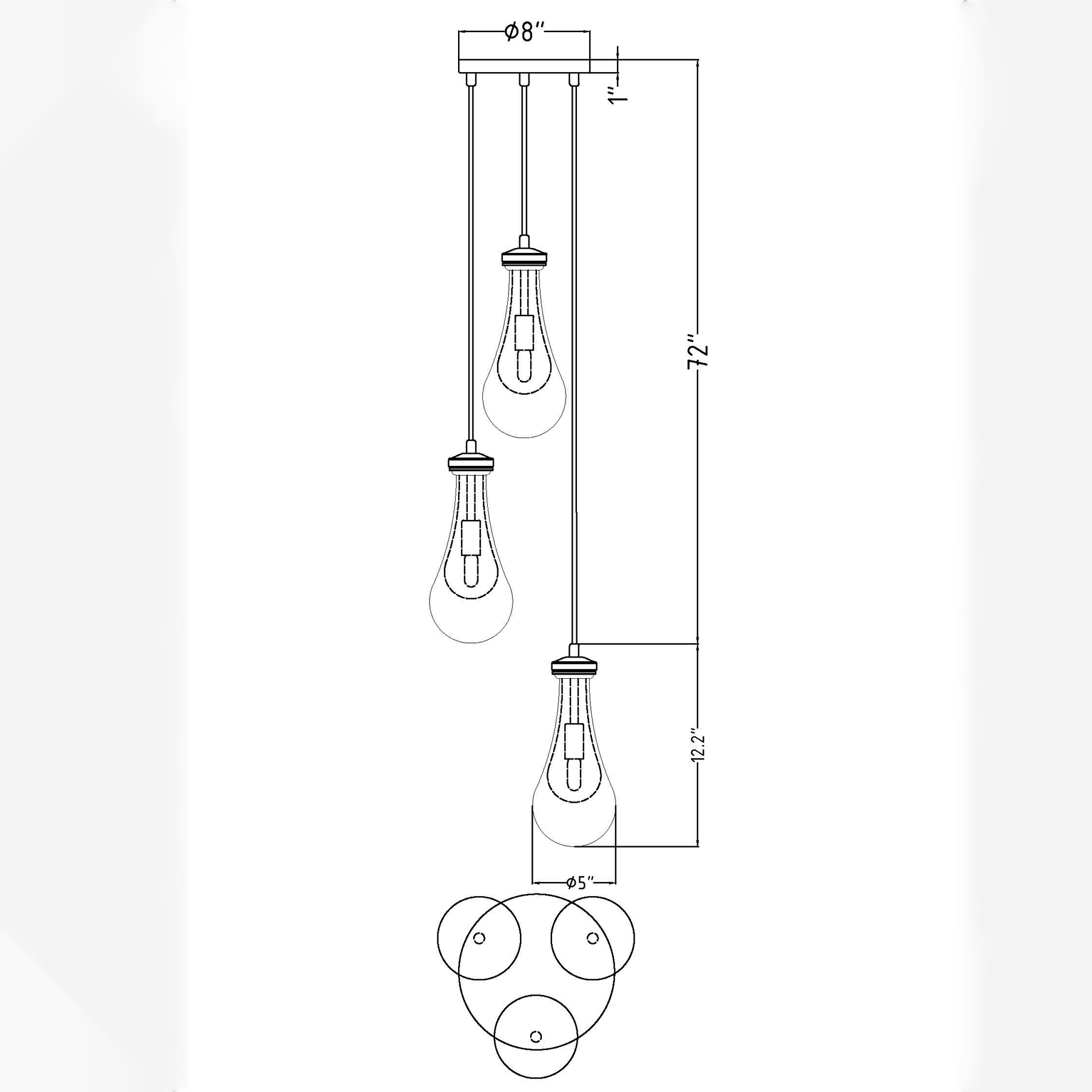 Raindrop Round Chandelier 3 LIGHTS D 8"